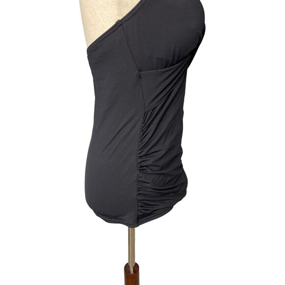 Lands' End solid black halter ruched tankini swimsuit top women's size 8 - Picture 3 of 6